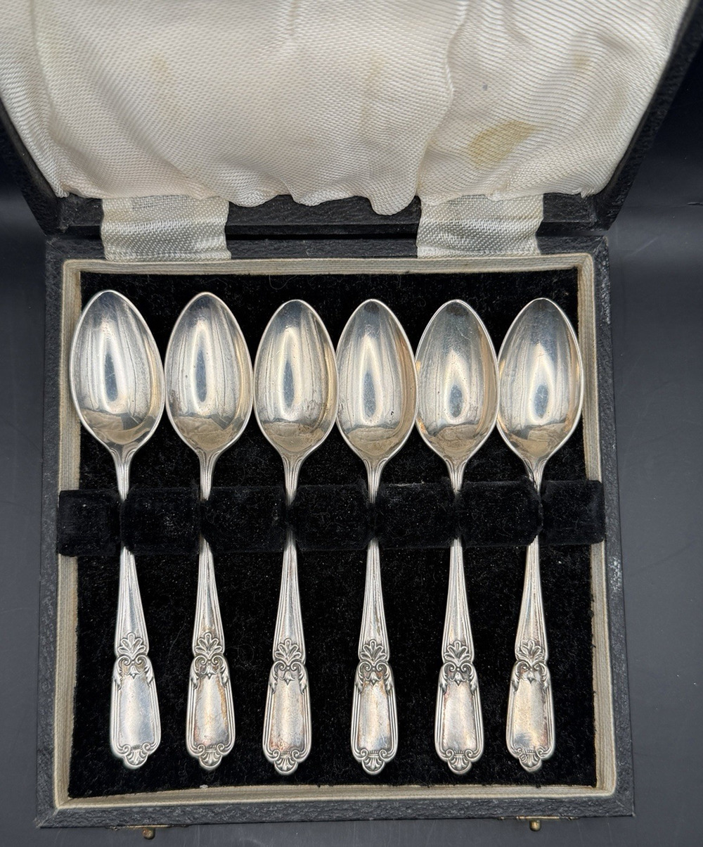 Antique 1917 Sheffield England Set of 6 Demitasse Spoons in box